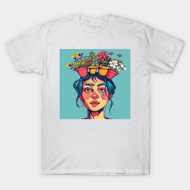 Woman with flowers T-Shirt by erzebeth